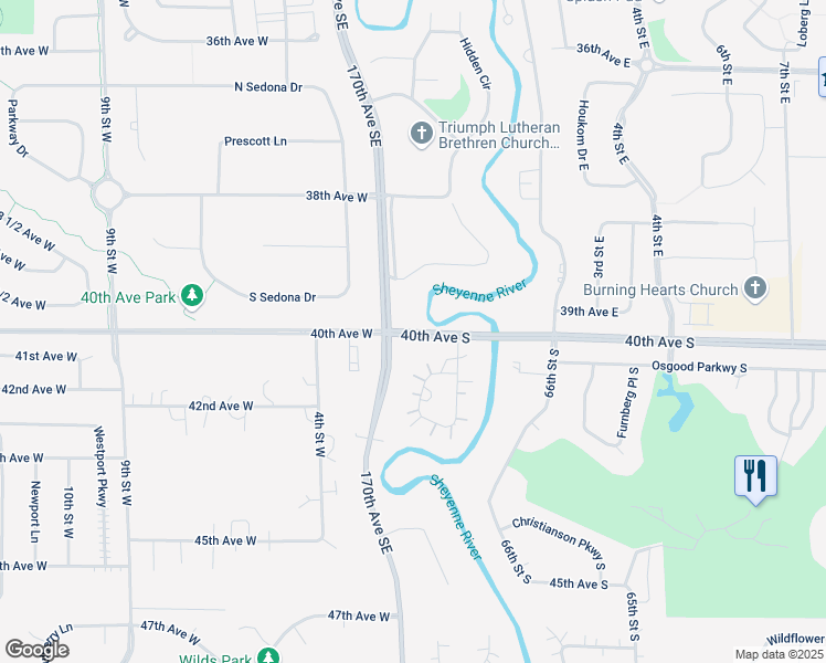 map of restaurants, bars, coffee shops, grocery stores, and more near 115 40th Avenue East in West Fargo