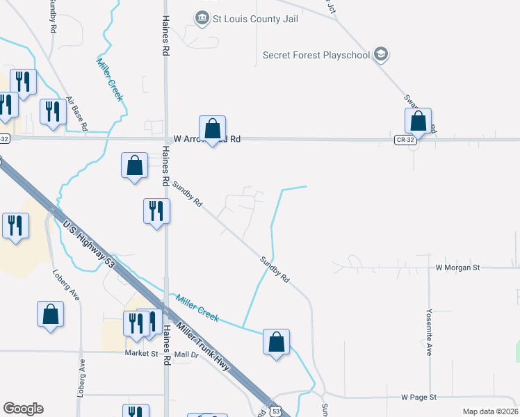 map of restaurants, bars, coffee shops, grocery stores, and more near 2128 Miller Creek Drive in Duluth