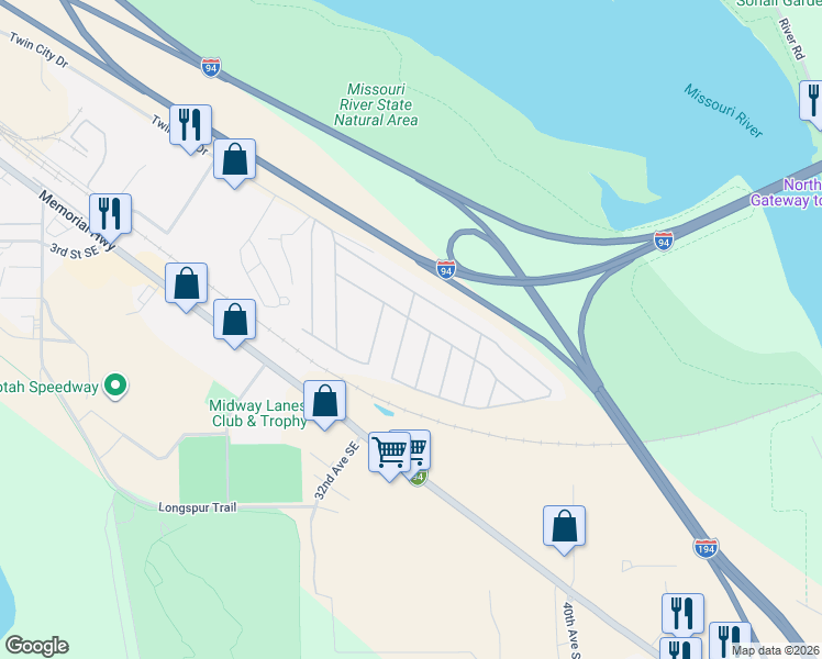 map of restaurants, bars, coffee shops, grocery stores, and more near 100-118 Park Avenue in Mandan