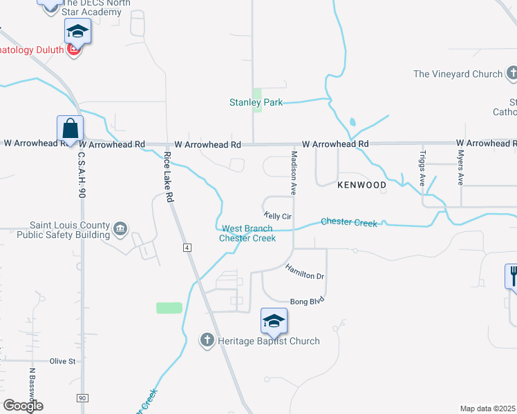 map of restaurants, bars, coffee shops, grocery stores, and more near 403 Kelly Circle in Duluth