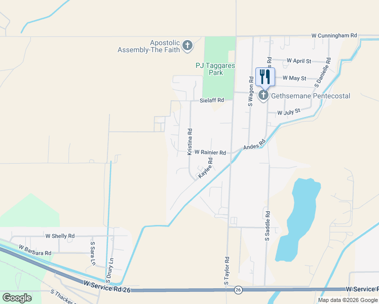 map of restaurants, bars, coffee shops, grocery stores, and more near Kristina Road in Othello