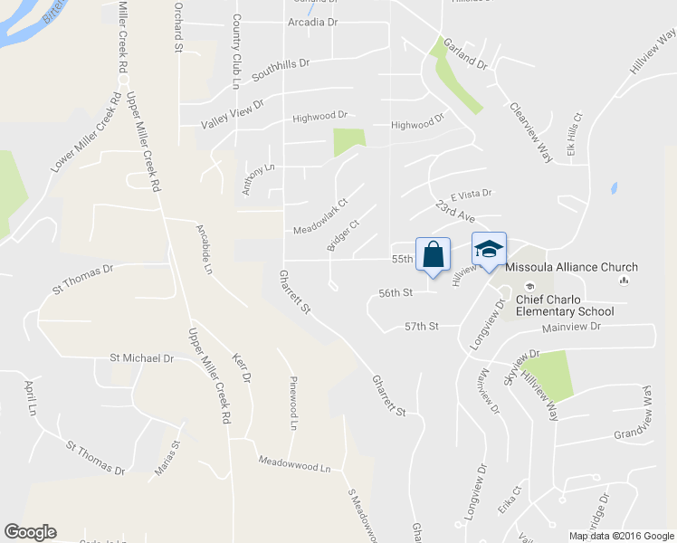 map of restaurants, bars, coffee shops, grocery stores, and more near 5602 Bridger Ct in Missoula