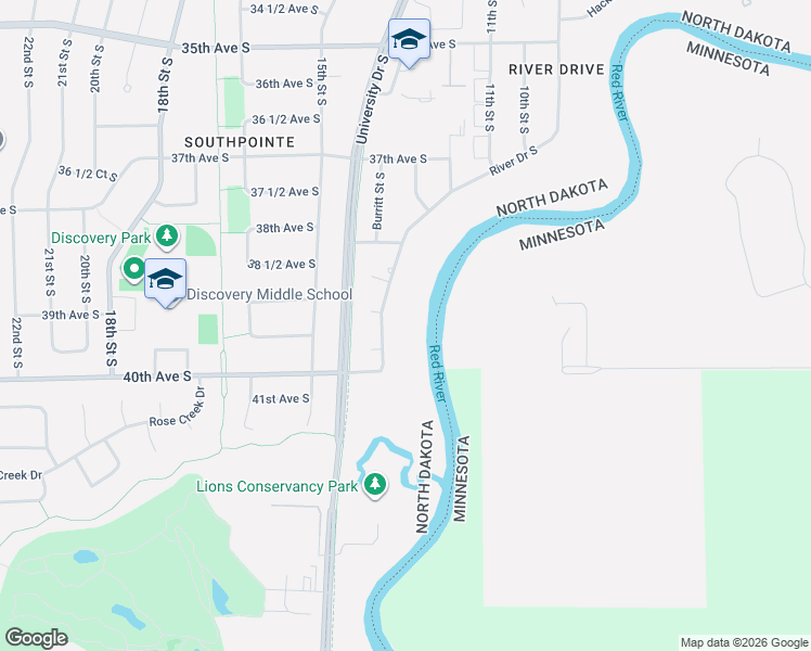 map of restaurants, bars, coffee shops, grocery stores, and more near 3902 River Drive South in Fargo
