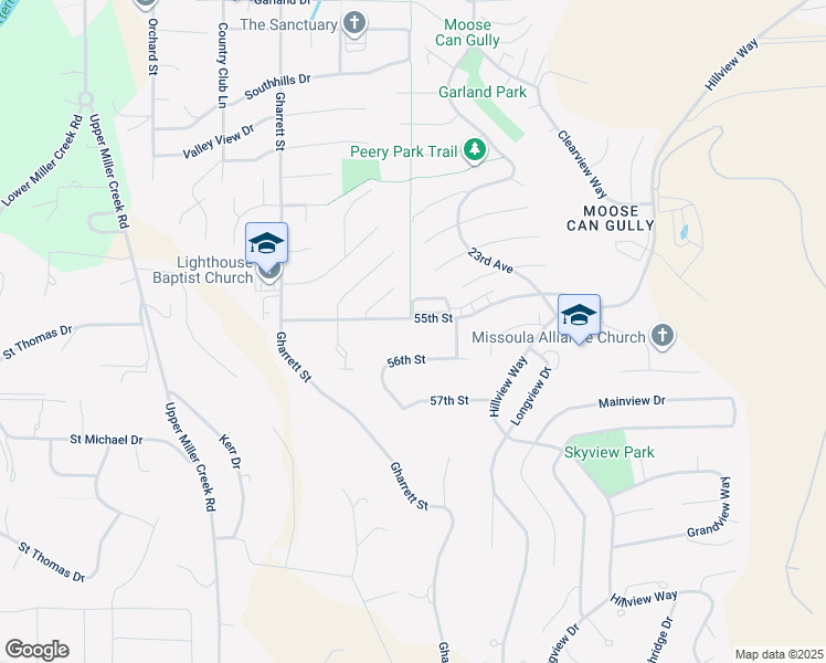 map of restaurants, bars, coffee shops, grocery stores, and more near 2407 55th Street in Missoula