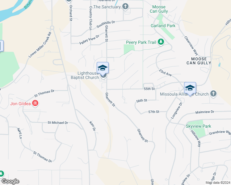 map of restaurants, bars, coffee shops, grocery stores, and more near 2507 55th Street in Missoula