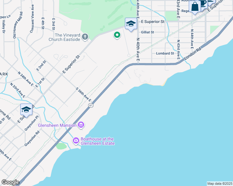 map of restaurants, bars, coffee shops, grocery stores, and more near 3740 London Road in Duluth
