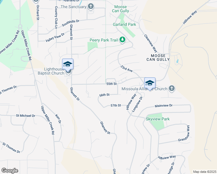 map of restaurants, bars, coffee shops, grocery stores, and more near 2407 55th St in Missoula