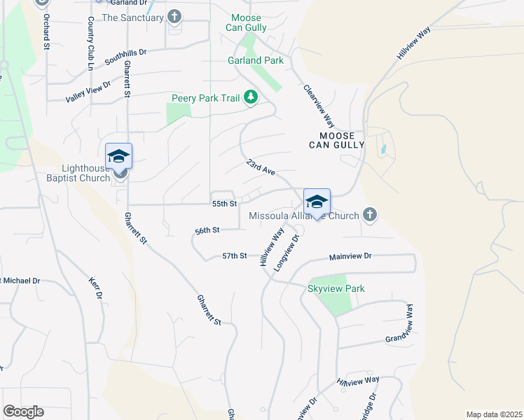 map of restaurants, bars, coffee shops, grocery stores, and more near 2314 Hillview Court in Missoula
