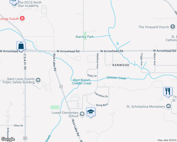 map of restaurants, bars, coffee shops, grocery stores, and more near 403 Kelly Circle in Duluth