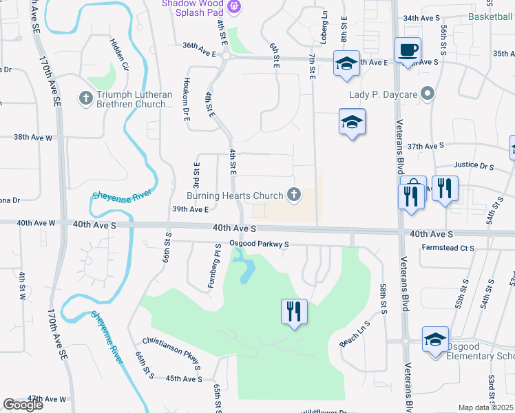 map of restaurants, bars, coffee shops, grocery stores, and more near 3925 4th Street East in West Fargo