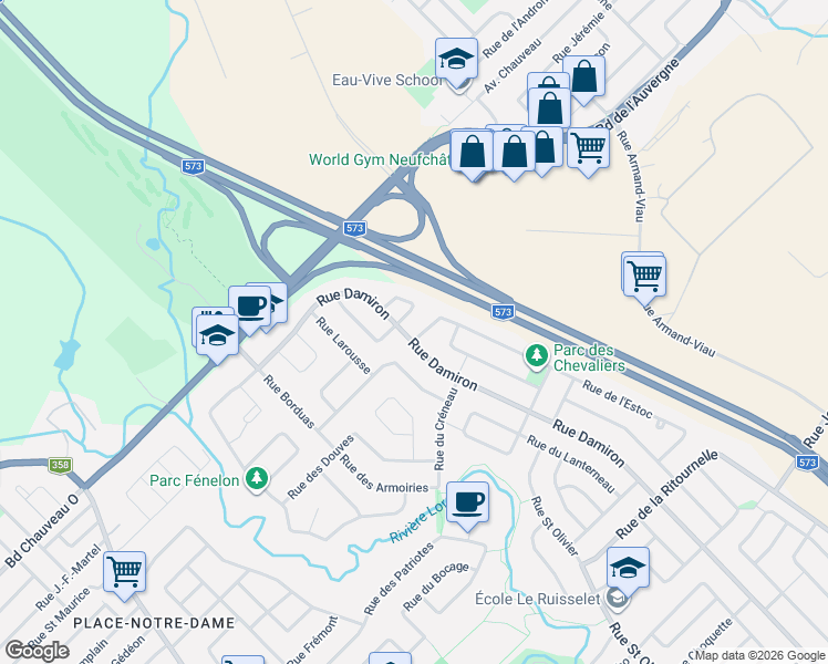 map of restaurants, bars, coffee shops, grocery stores, and more near 2015 Rue de l'Estoc in L'Ancienne-Lorette