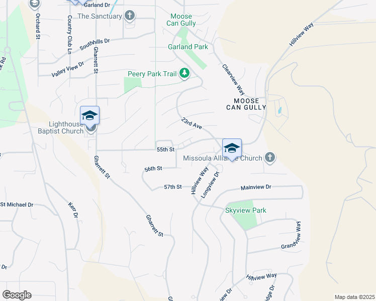 map of restaurants, bars, coffee shops, grocery stores, and more near 2314 Hillview Court in Missoula