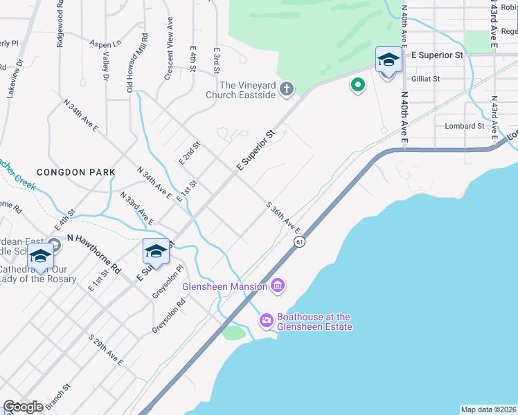 map of restaurants, bars, coffee shops, grocery stores, and more near 3515 Greysolon Road in Duluth