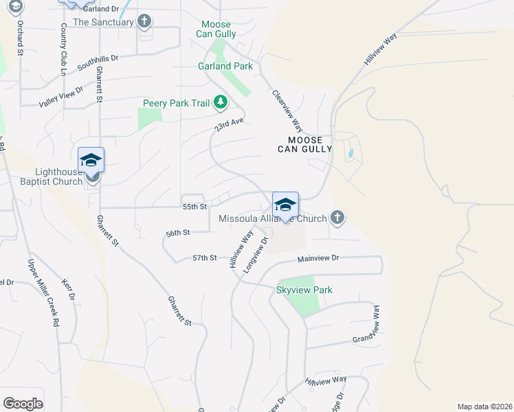 map of restaurants, bars, coffee shops, grocery stores, and more near 2303 Hillview Court in Missoula