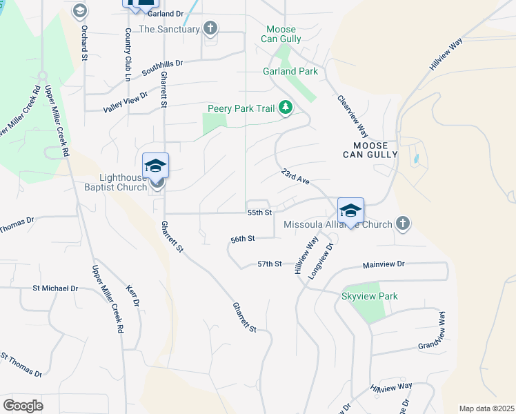 map of restaurants, bars, coffee shops, grocery stores, and more near 2407 55th Street in Missoula