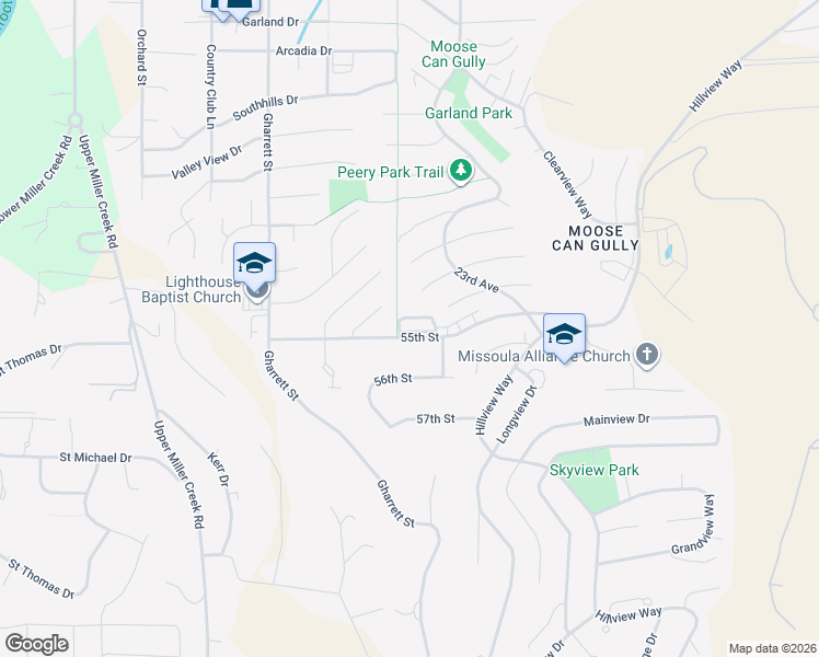 map of restaurants, bars, coffee shops, grocery stores, and more near 2407 55th Street in Missoula