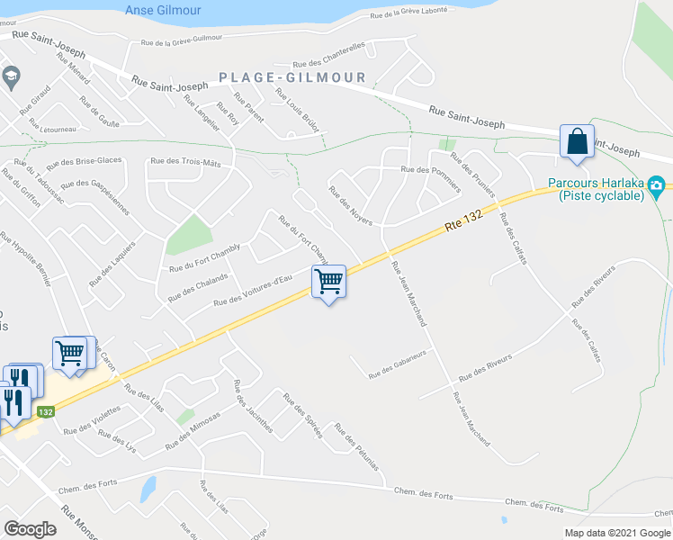 map of restaurants, bars, coffee shops, grocery stores, and more near 8507 Boulevard Guillaume-Couture in Lévis