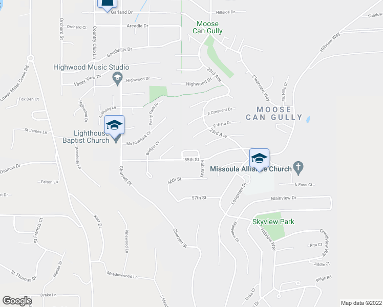 map of restaurants, bars, coffee shops, grocery stores, and more near 2407 55th Street in Missoula