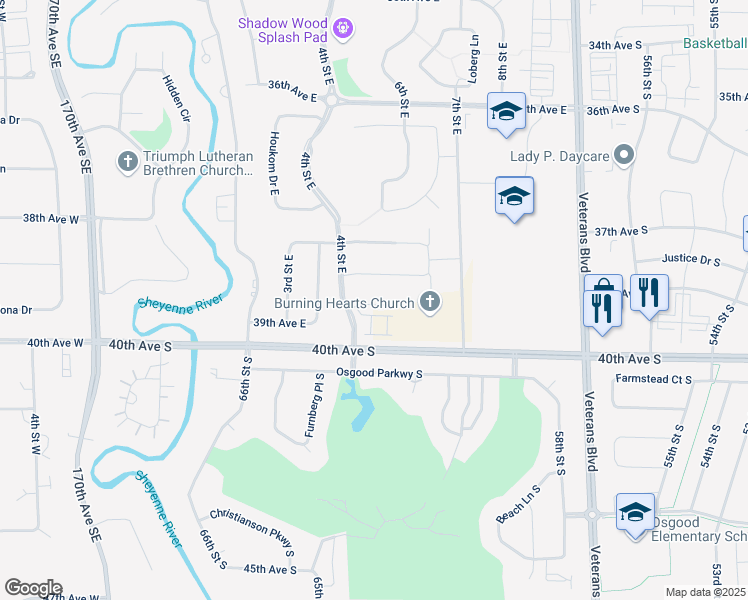 map of restaurants, bars, coffee shops, grocery stores, and more near 3925 4th Street East in West Fargo