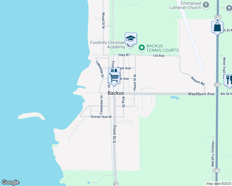 map of restaurants, bars, coffee shops, grocery stores, and more near in Backus
