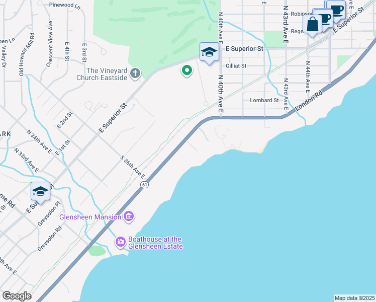 map of restaurants, bars, coffee shops, grocery stores, and more near 3820 London Road in Duluth