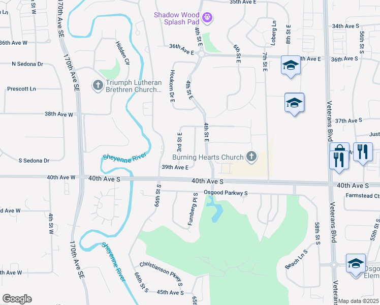 map of restaurants, bars, coffee shops, grocery stores, and more near Reserve Dr in West Fargo