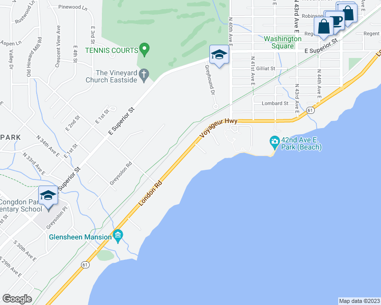 map of restaurants, bars, coffee shops, grocery stores, and more near 3780 London Road in Duluth