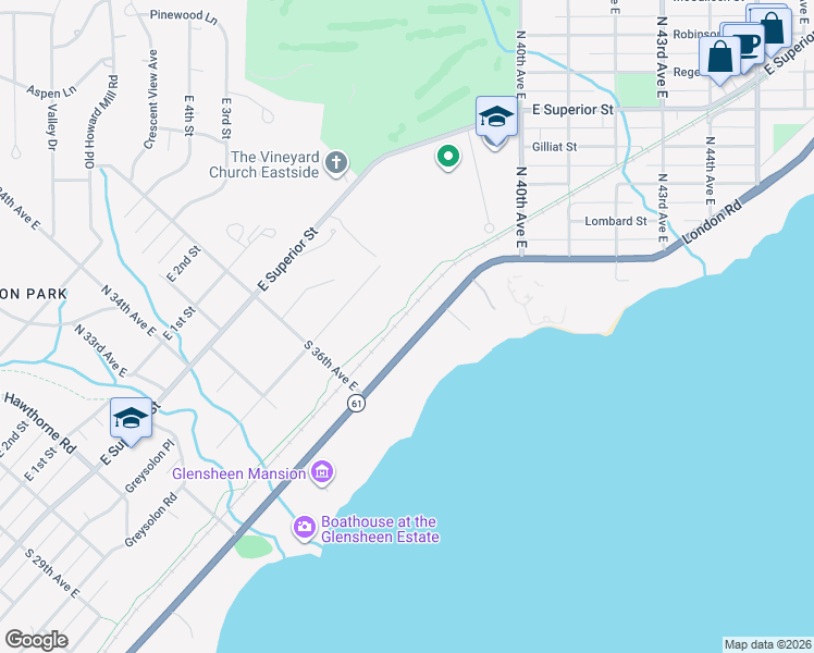 map of restaurants, bars, coffee shops, grocery stores, and more near 3728 Greysolon Road in Duluth