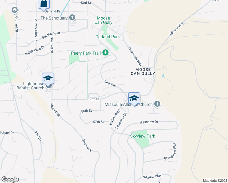 map of restaurants, bars, coffee shops, grocery stores, and more near 2307 West Summit Drive in Missoula