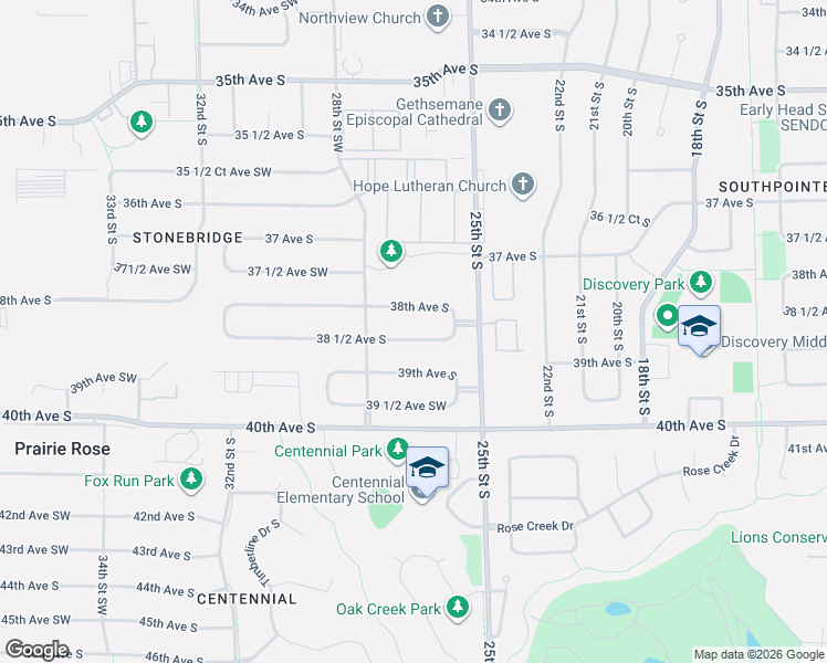 map of restaurants, bars, coffee shops, grocery stores, and more near 2616 38th Ave S in Fargo