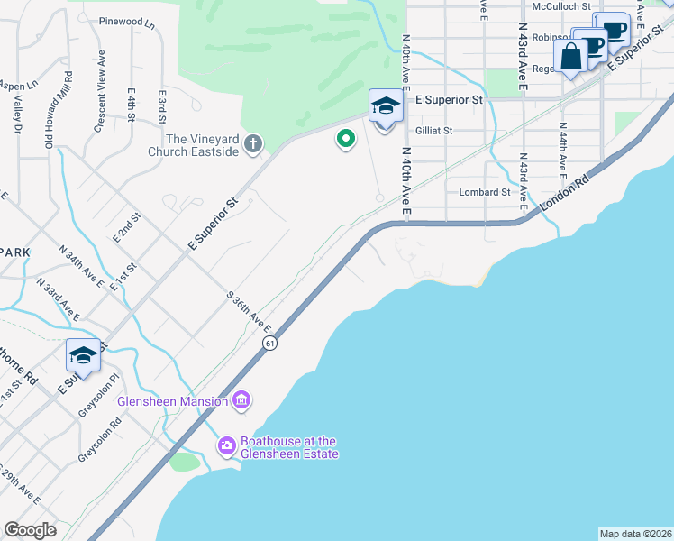 map of restaurants, bars, coffee shops, grocery stores, and more near 3800 London Road in Duluth