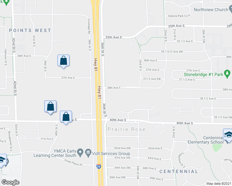 map of restaurants, bars, coffee shops, grocery stores, and more near 3500 38th Avenue South in Fargo