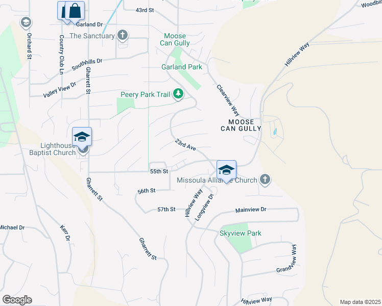 map of restaurants, bars, coffee shops, grocery stores, and more near 2307 West Summit Drive in Missoula
