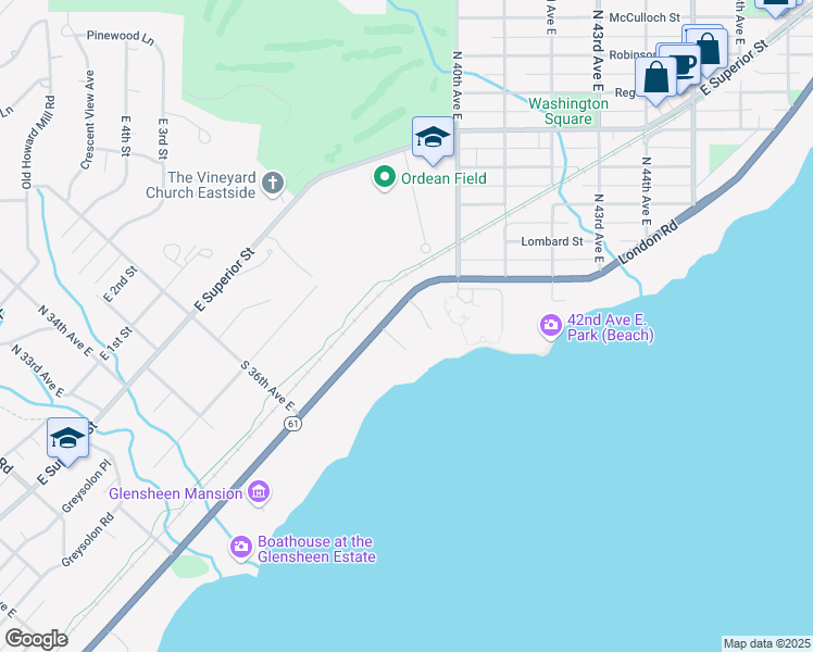 map of restaurants, bars, coffee shops, grocery stores, and more near 3820 London Road in Duluth