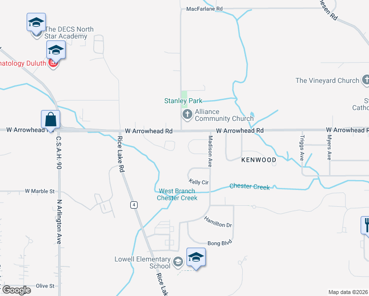 map of restaurants, bars, coffee shops, grocery stores, and more near 201 Mitchell Circle in Duluth
