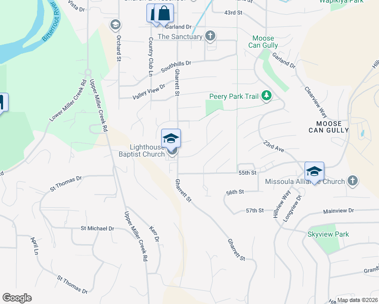 map of restaurants, bars, coffee shops, grocery stores, and more near 115 Meadowlark Court in Missoula