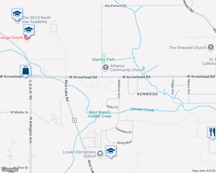 map of restaurants, bars, coffee shops, grocery stores, and more near 201 Mitchell Circle in Duluth