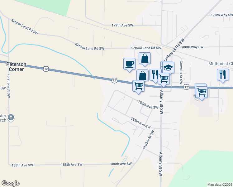 map of restaurants, bars, coffee shops, grocery stores, and more near 18420 Leon Street Southwest in Rochester