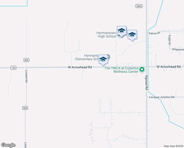 map of restaurants, bars, coffee shops, grocery stores, and more near 5396 West Arrowhead Road in Hermantown