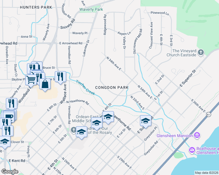 map of restaurants, bars, coffee shops, grocery stores, and more near in Duluth
