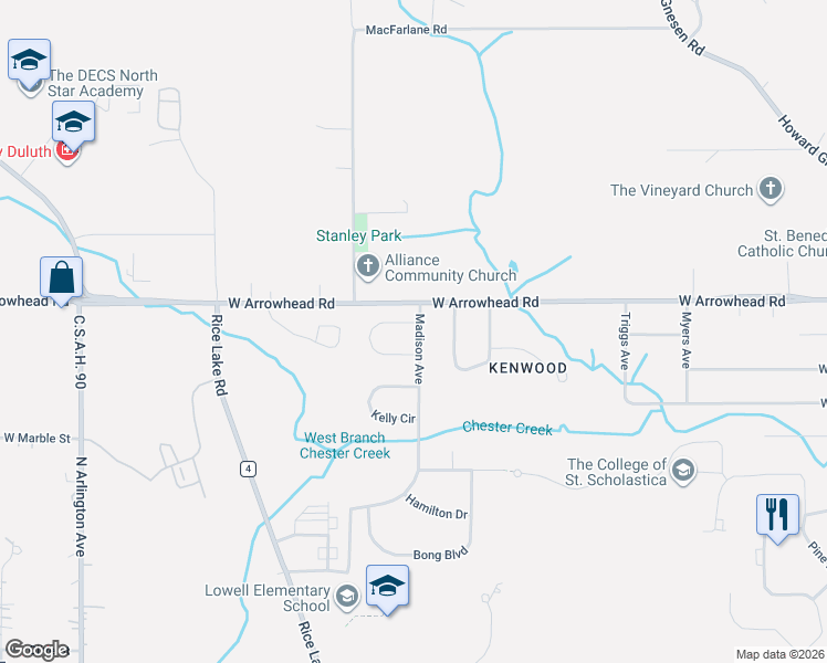 map of restaurants, bars, coffee shops, grocery stores, and more near 220 Mitchell Circle in Duluth