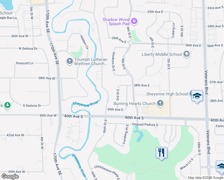 map of restaurants, bars, coffee shops, grocery stores, and more near 3rd Street East in West Fargo