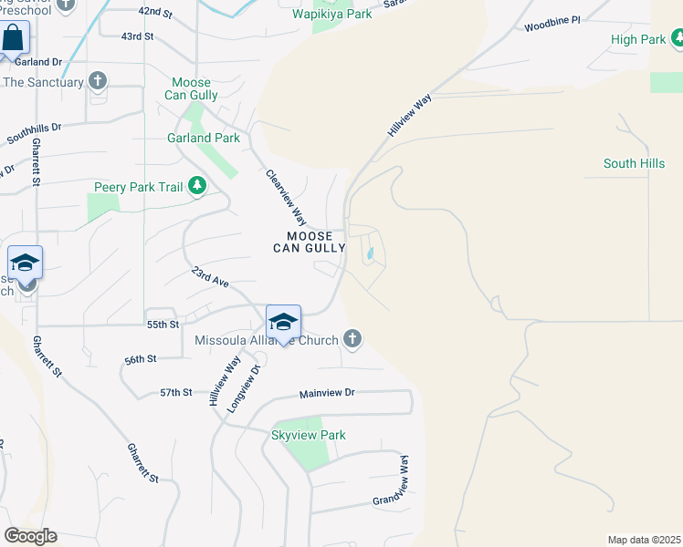 map of restaurants, bars, coffee shops, grocery stores, and more near 5107 Village View Way in Missoula