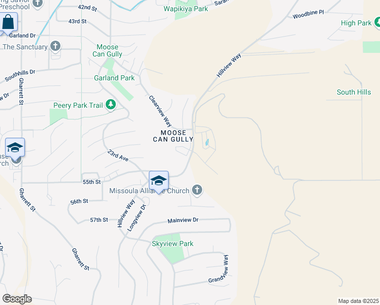 map of restaurants, bars, coffee shops, grocery stores, and more near 5107 Village View Way in Missoula