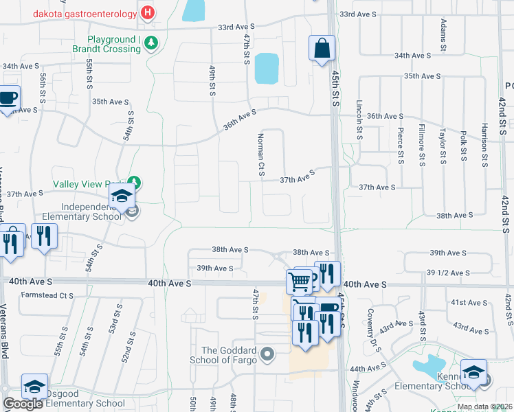 map of restaurants, bars, coffee shops, grocery stores, and more near 3774 Dorothea Ct S in Fargo