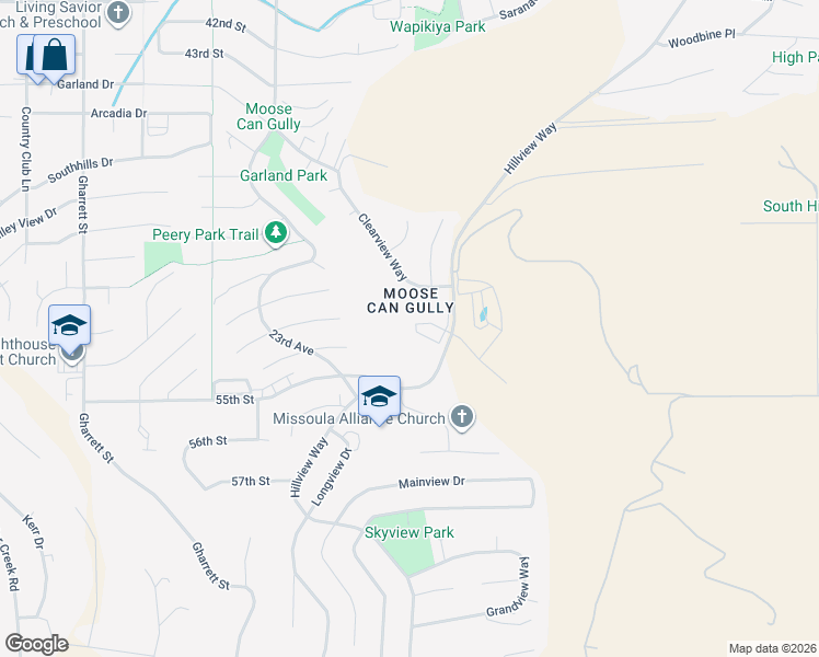 map of restaurants, bars, coffee shops, grocery stores, and more near 5137 Clearview Way in Missoula