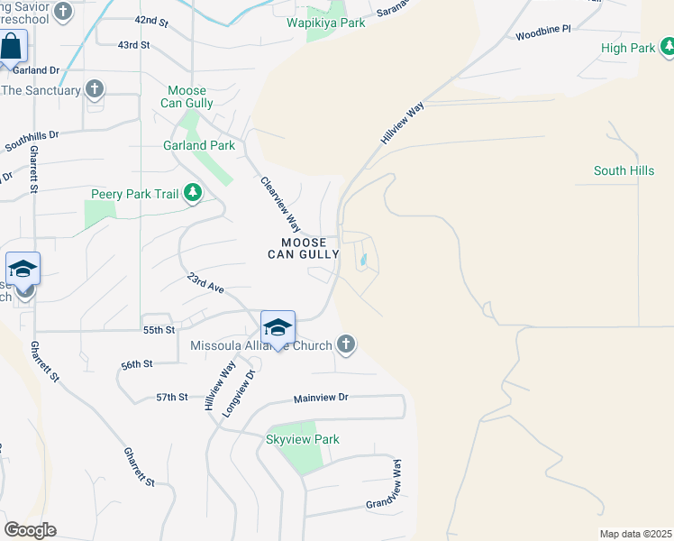 map of restaurants, bars, coffee shops, grocery stores, and more near 5201 Clearview Way in Missoula