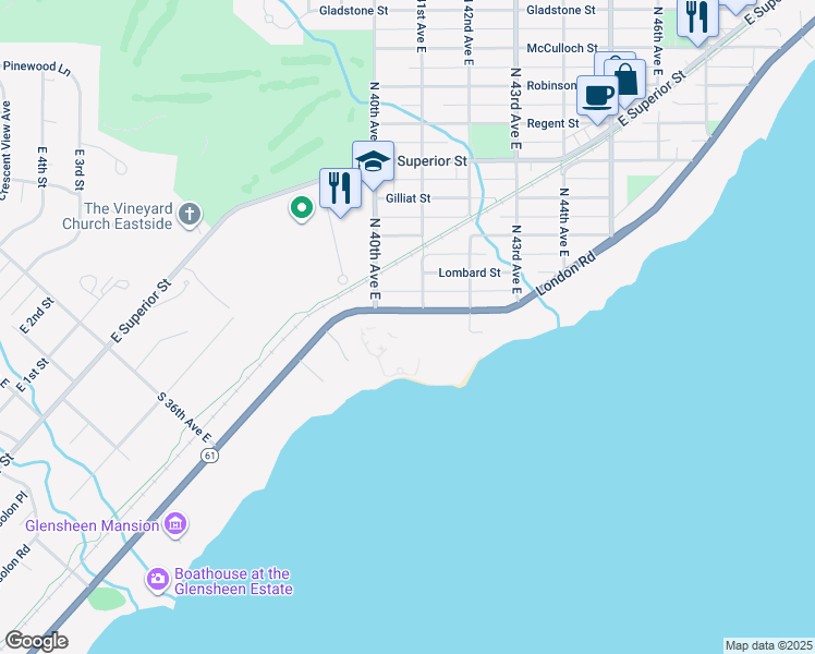 map of restaurants, bars, coffee shops, grocery stores, and more near 4015 London Road in Duluth