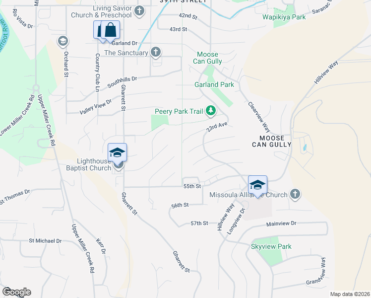 map of restaurants, bars, coffee shops, grocery stores, and more near 2324 West Crescent Drive in Missoula