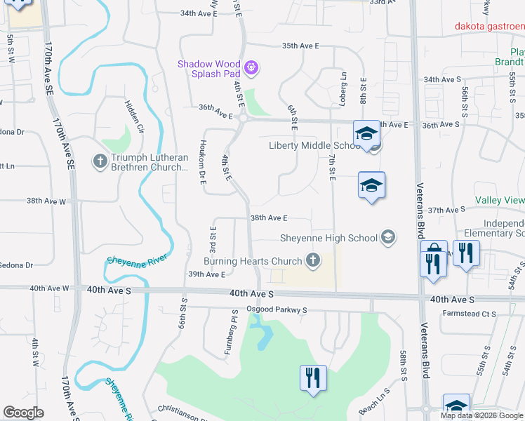 map of restaurants, bars, coffee shops, grocery stores, and more near 3600-3736 4th Street East in West Fargo